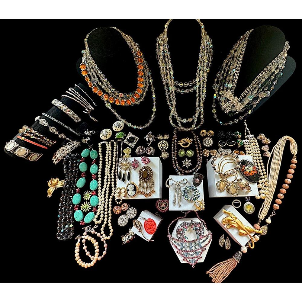 Vtg to Now Rhinestone Costume Jewelry Lot 80+ Pcs Joan Rivers Lisner W Germany+